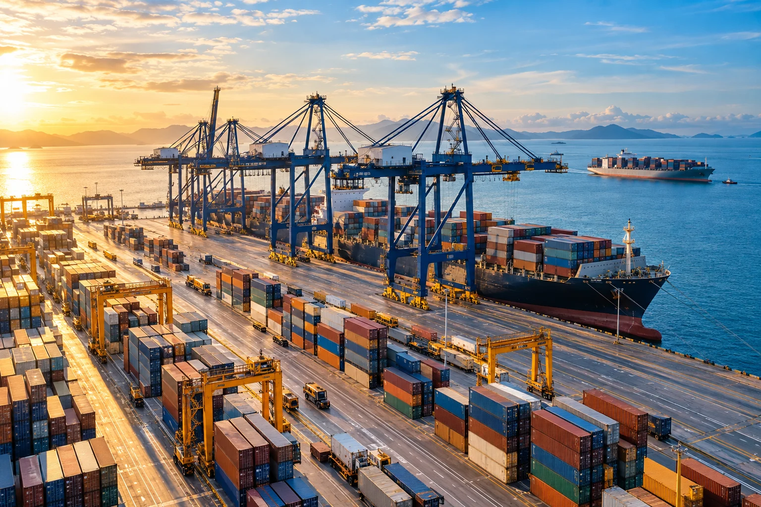 Generated illustration of an international container terminal